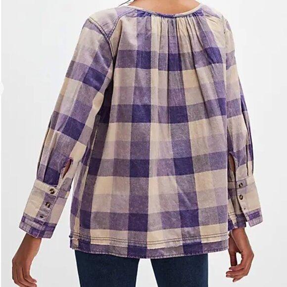NWT $128 Free People We The Free Big Bow Plaid Pullover Tunic Shirt Size Medium - Picture 3 of 10